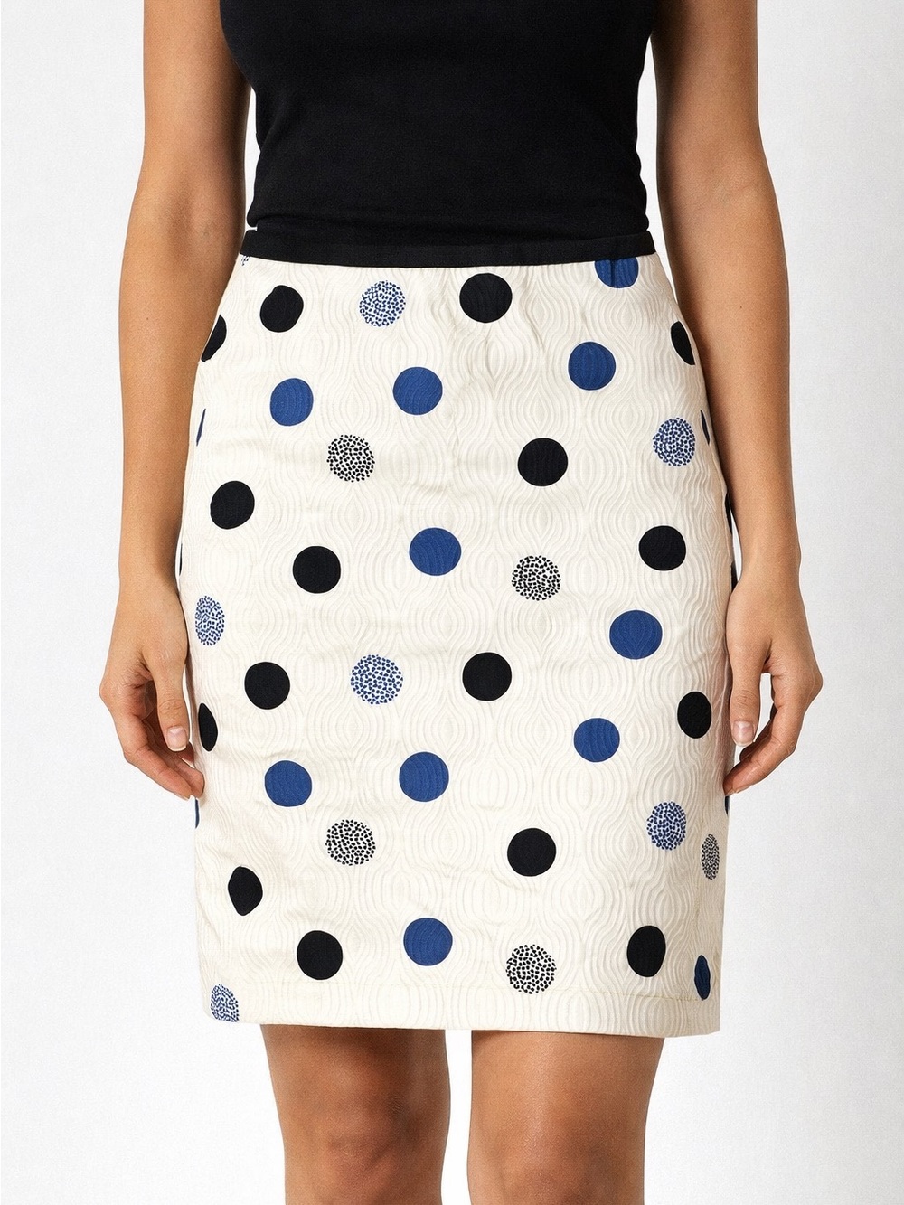Talbots White Pencil Skirt Blue & Black Polka dots size 6